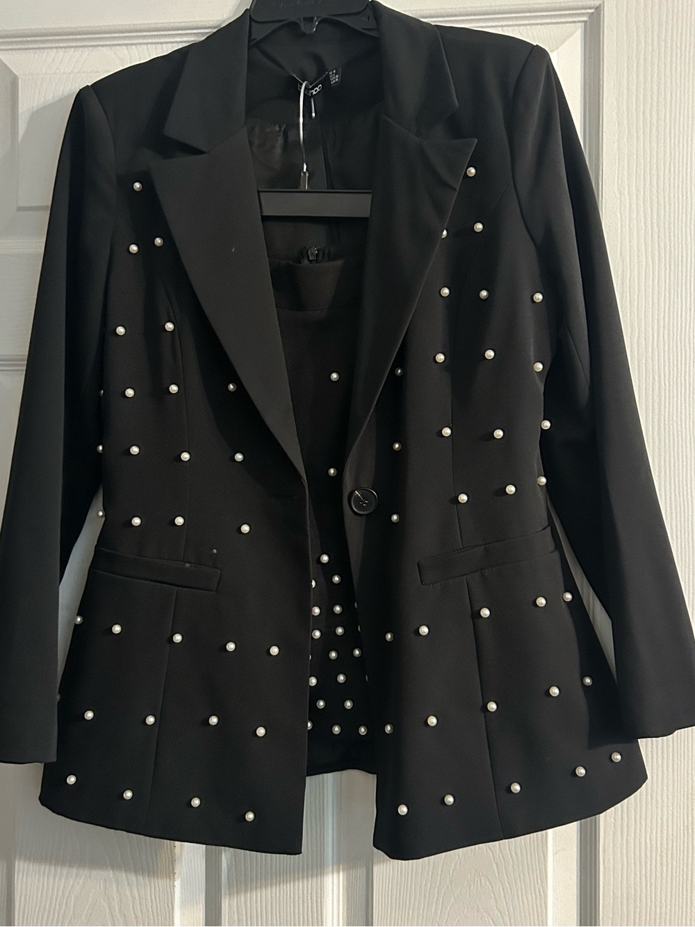 Pearl-Stud Blazer/Skirt Set